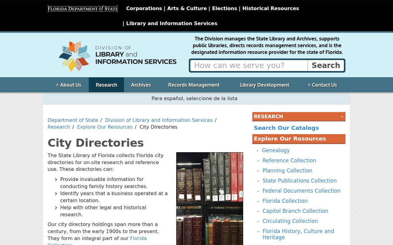 Palm Bay city directory research at the State Library of Florida