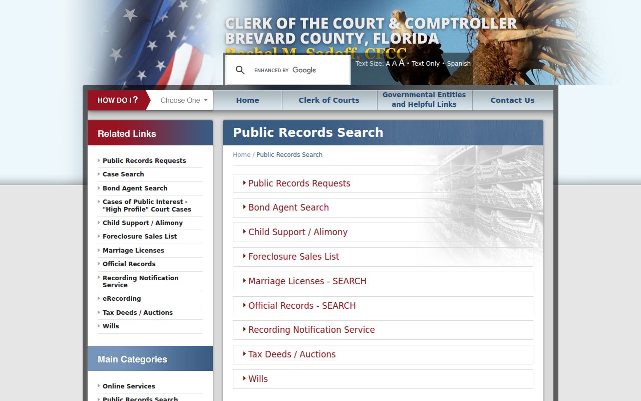 Brevard Clerk public records hub for Palm Bay court and official records