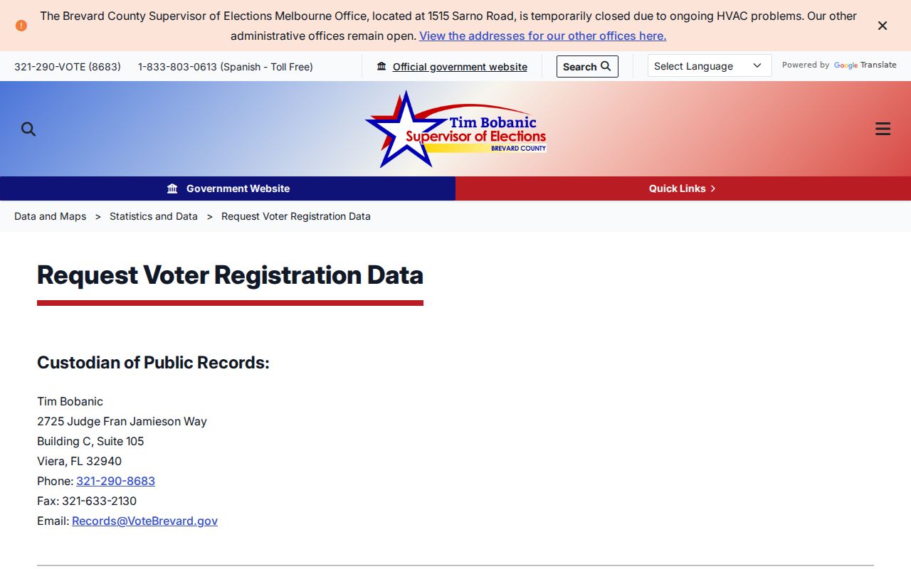 Palm Bay neighbors and Brevard voter data request
