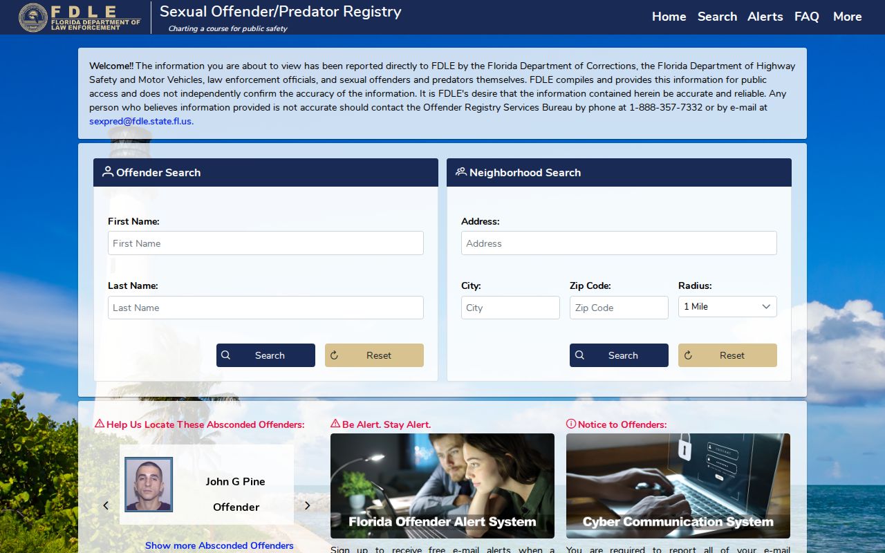 Palm Bay neighbors FDLE neighborhood radius search