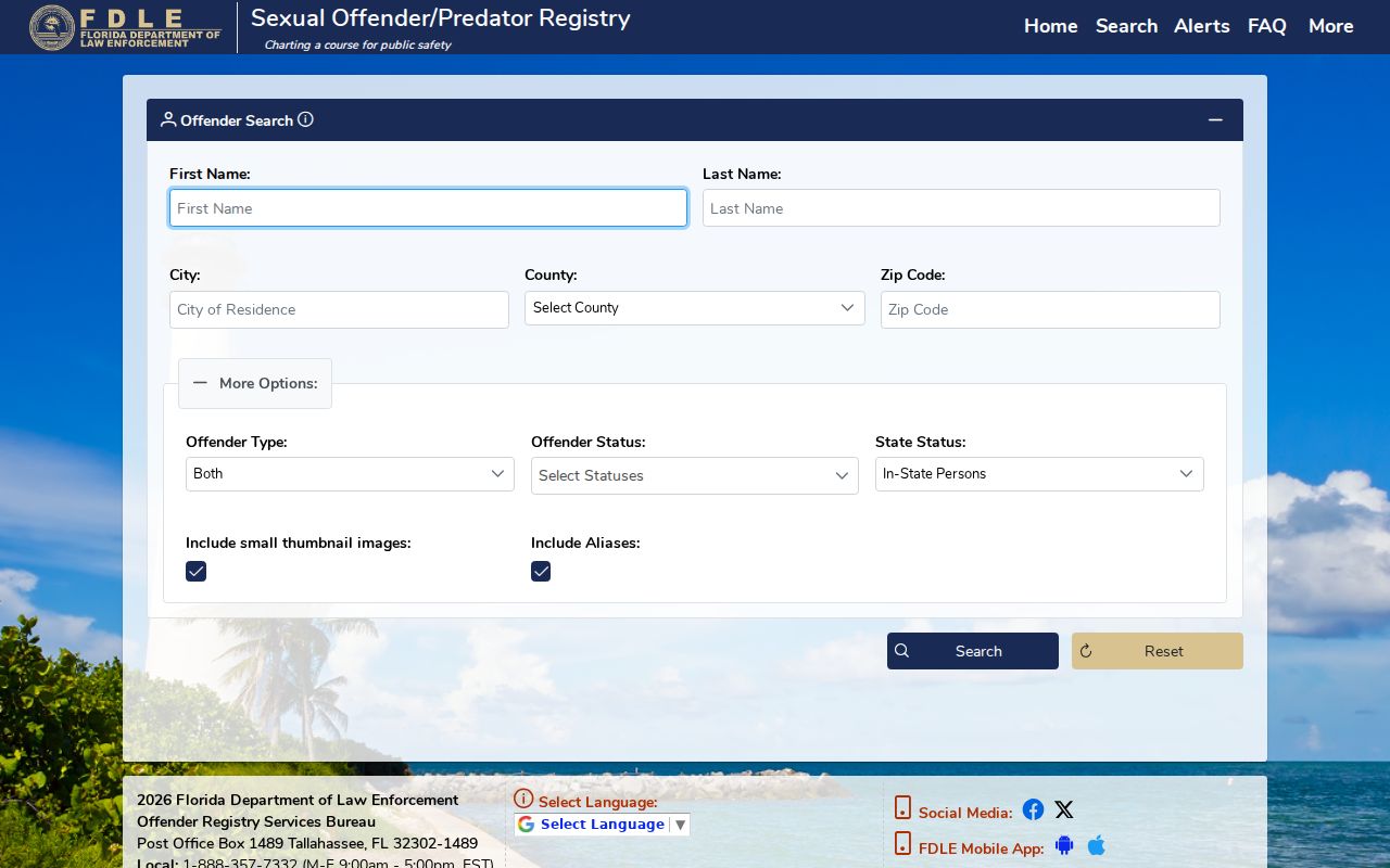 Palm Bay neighbors official FDLE name and geography search