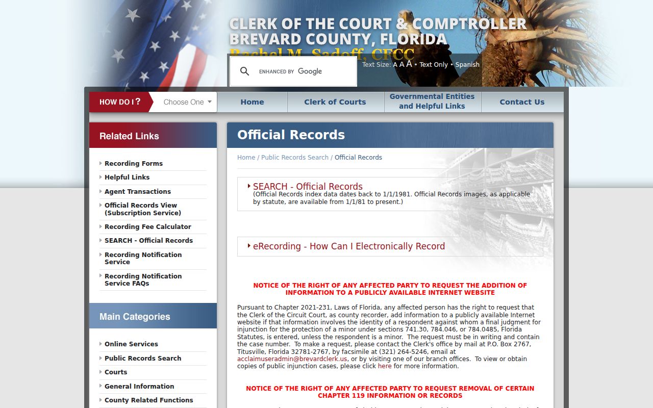 Palm Bay previous residents official records coverage