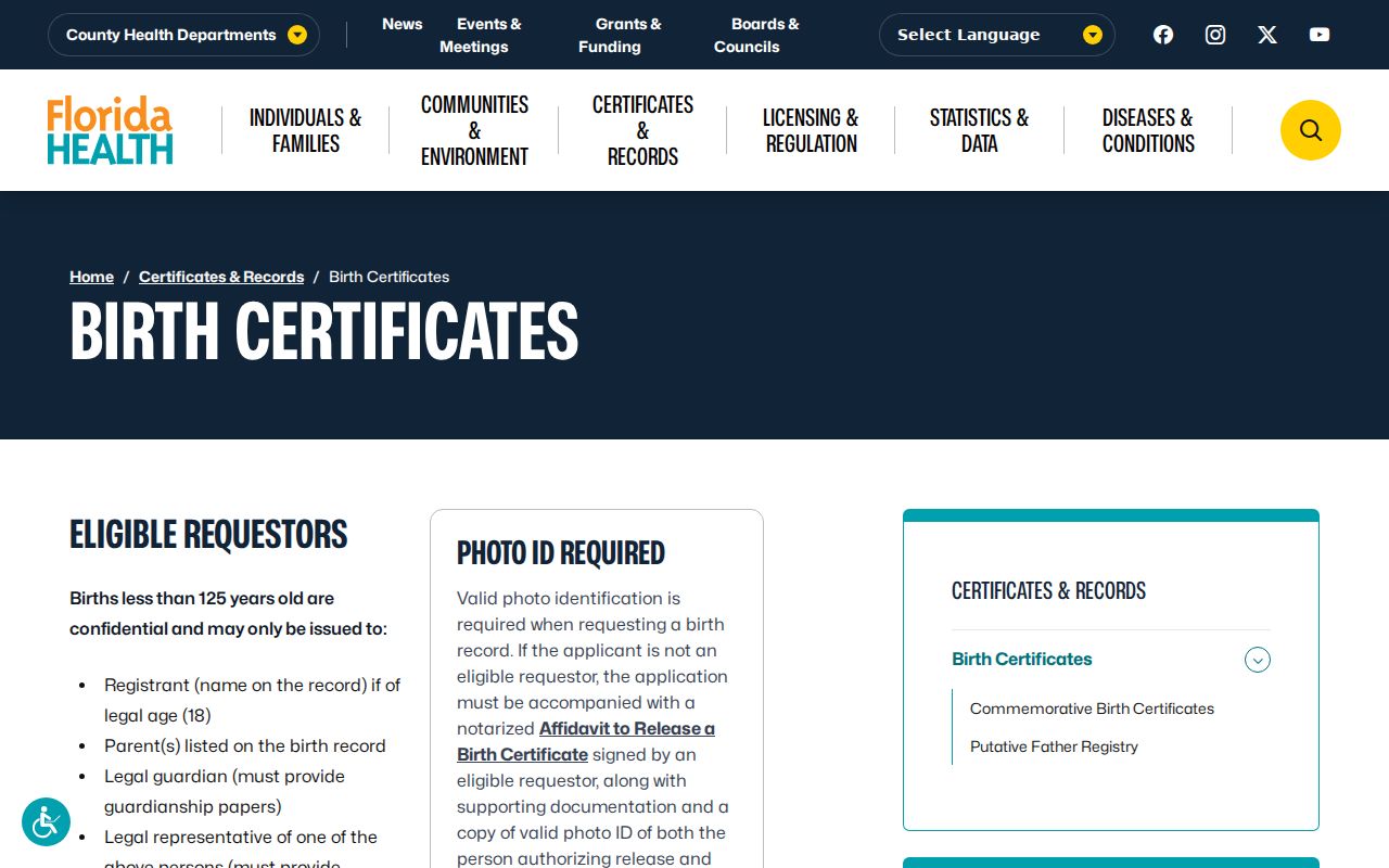 Palm Bay resident lookup and Florida birth certificate access