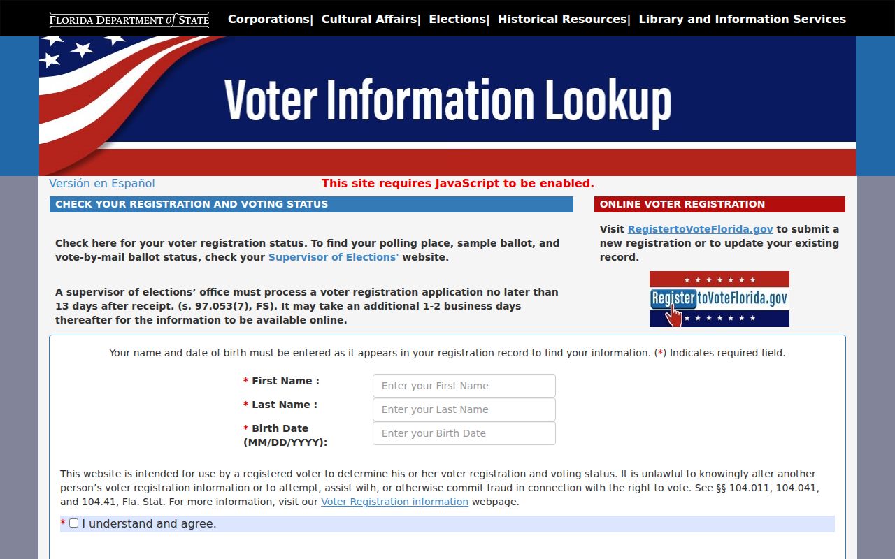 Palm Bay resident lookup with Florida voter status fields